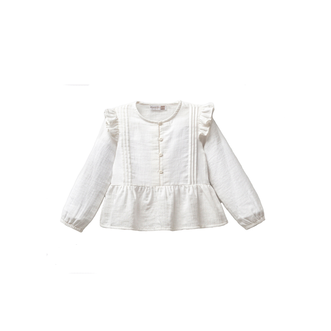Cotton Peplum Blouse with Ruffle Detail