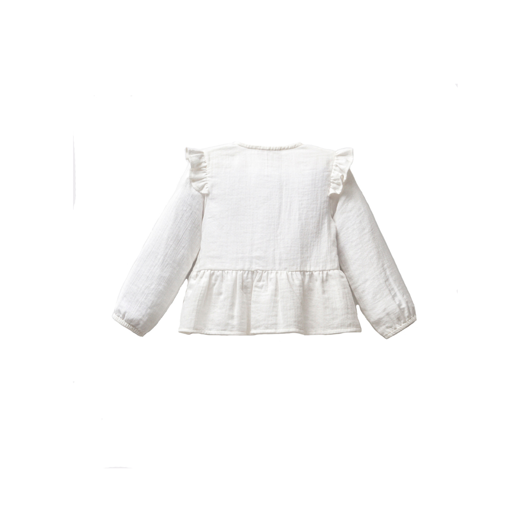 Cotton Peplum Blouse with Ruffle Detail