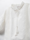 Eyelet Embroidered Blouse with Tassel Tie