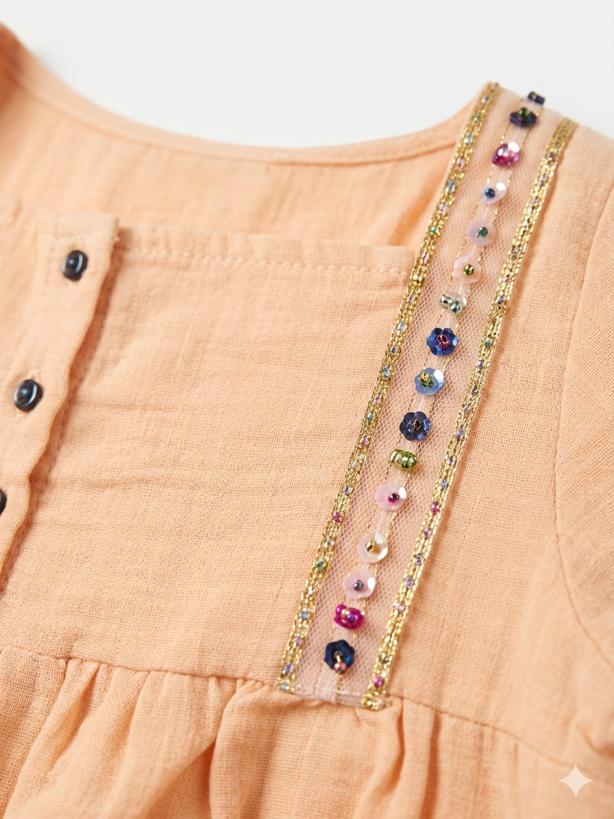 Embroidered Trim Cotton Blouse