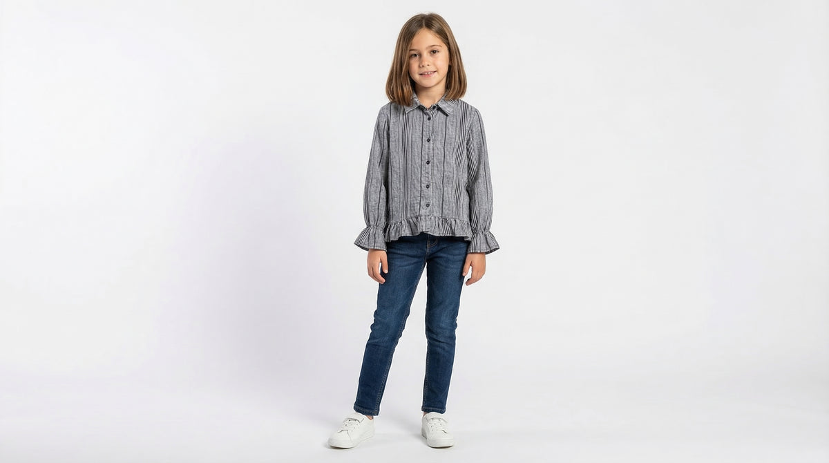 Striped Cotton Ruffle Hem Shirt