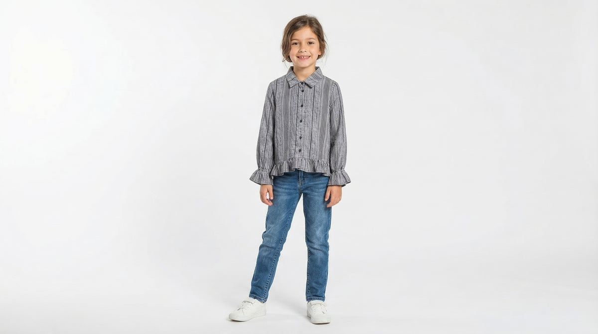 Striped Cotton Ruffle Hem Shirt