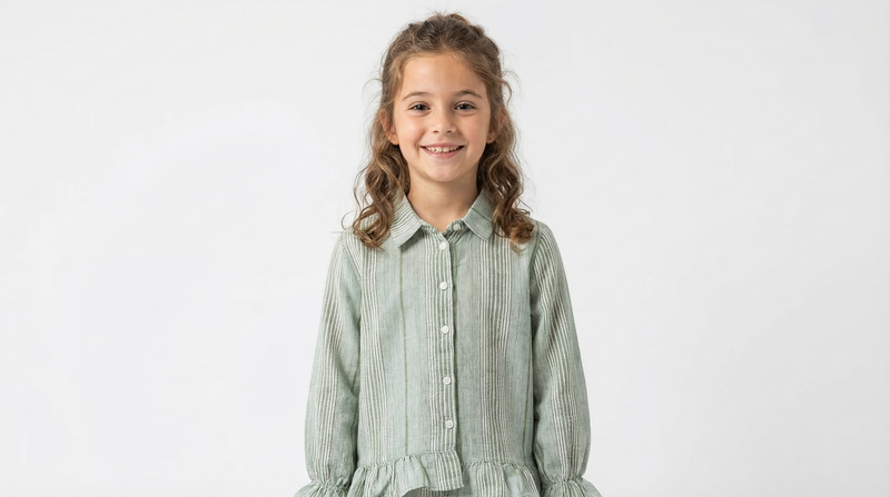 Striped Cotton Ruffle Hem Shirt