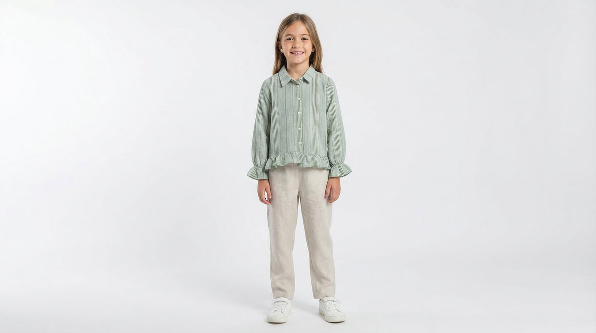 Striped Cotton Ruffle Hem Shirt