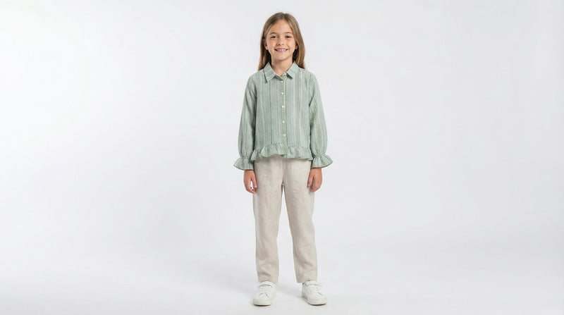 Striped Cotton Ruffle Hem Shirt