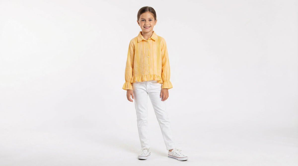 Striped Cotton Ruffle Hem Shirt