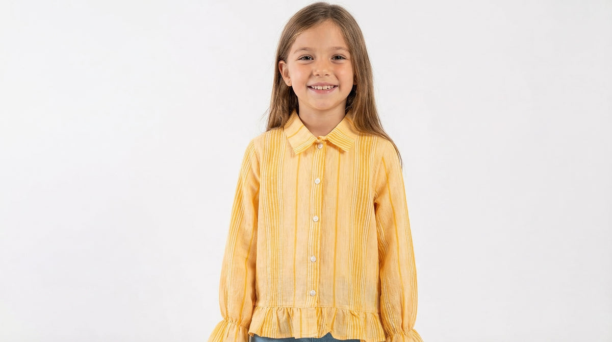 Striped Cotton Ruffle Hem Shirt