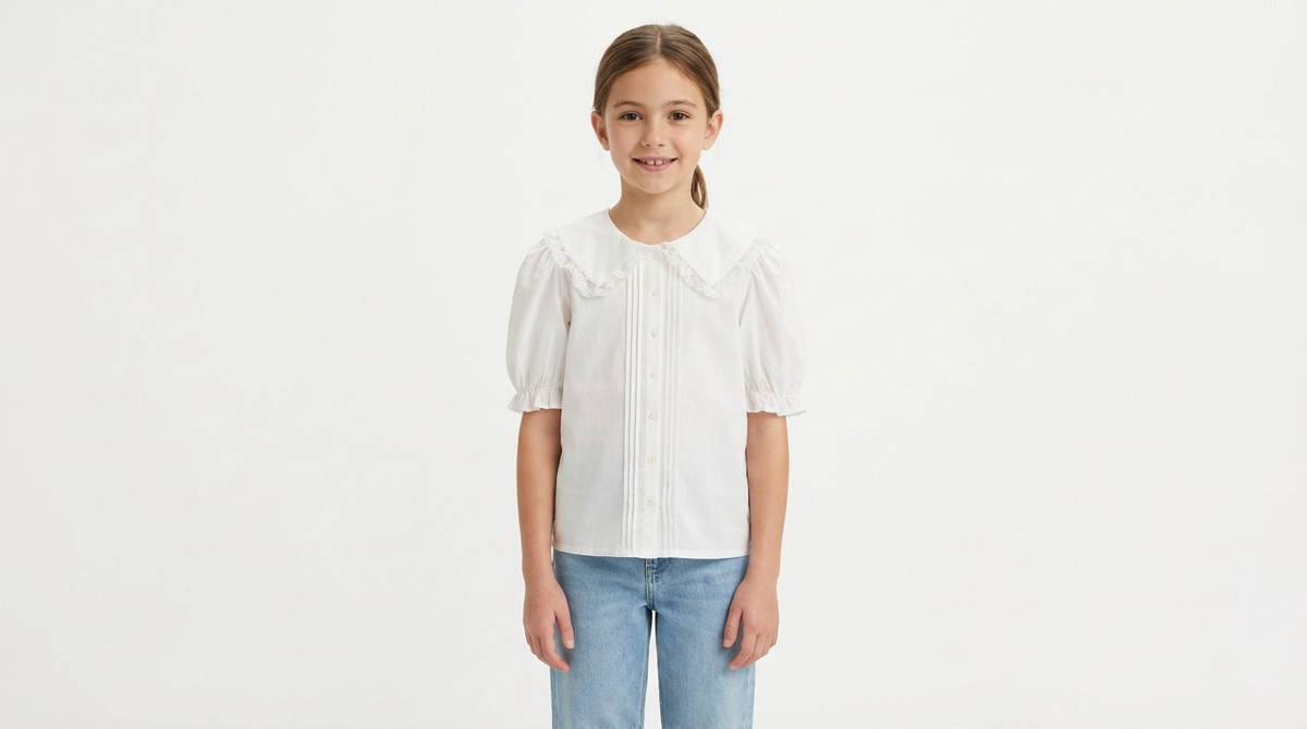 Lace-Trim Peter Pan Collar Cotton Blouse
