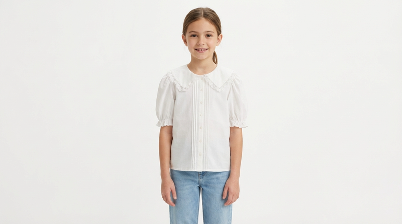 Lace-Trim Peter Pan Collar Cotton Blouse