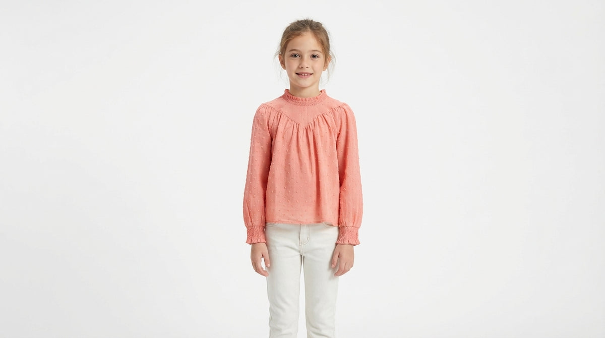 Semi-Sheer Swiss Dot Blouse with Cotton Camisole Set
