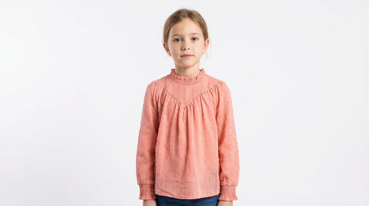 Semi-Sheer Swiss Dot Blouse with Cotton Camisole Set