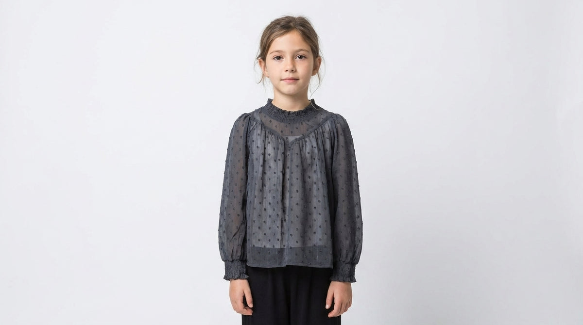 Semi-Sheer Swiss Dot Blouse with Cotton Camisole Set