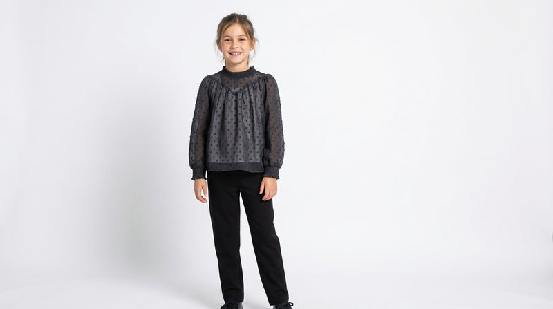 Semi-Sheer Swiss Dot Blouse with Cotton Camisole Set