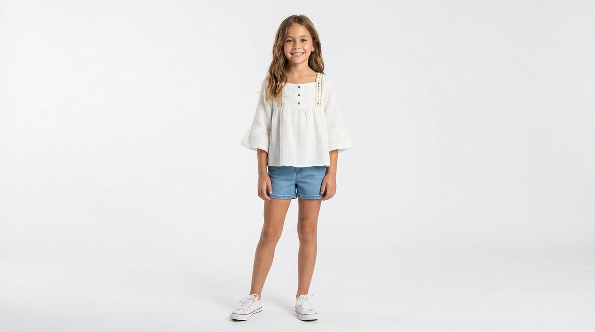 Embroidered Trim Cotton Blouse