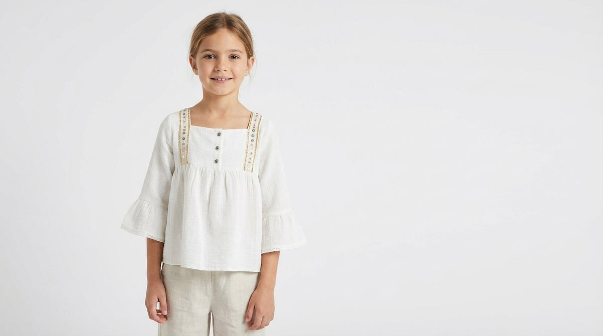 Embroidered Trim Cotton Blouse