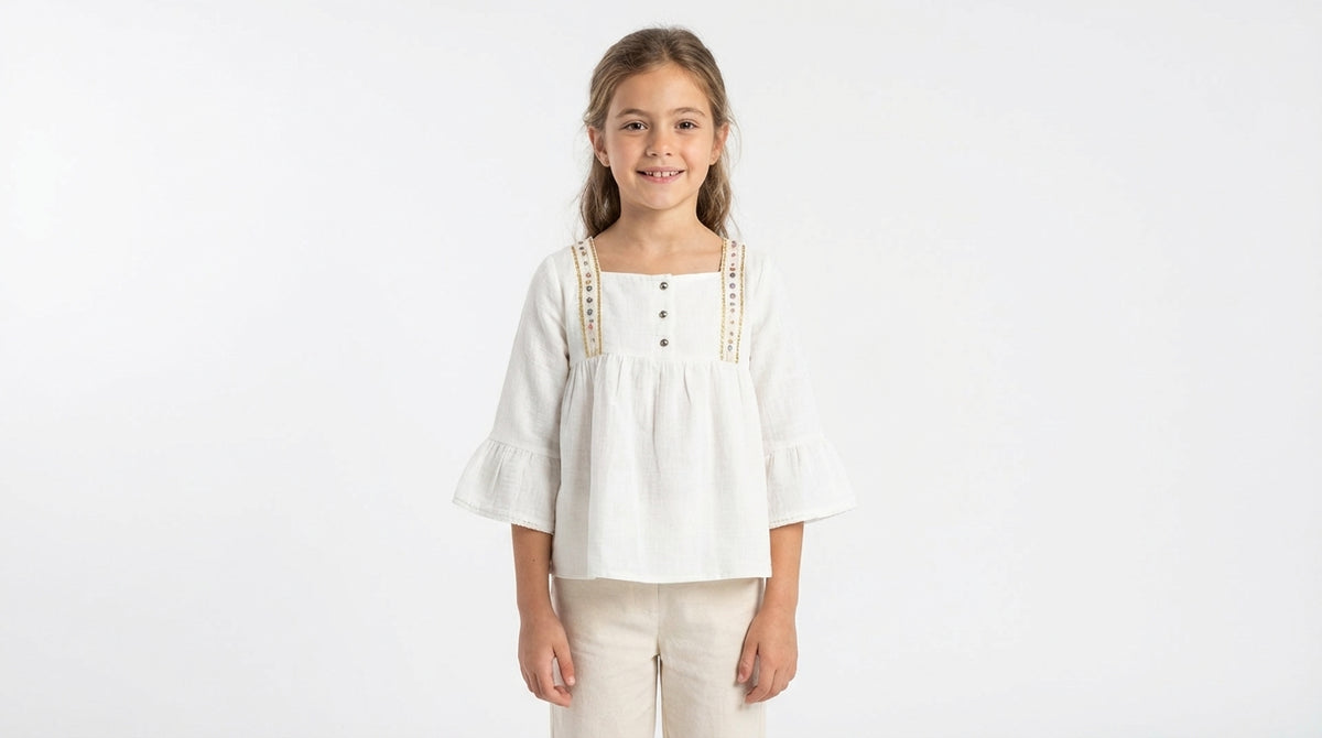 Embroidered Trim Cotton Blouse