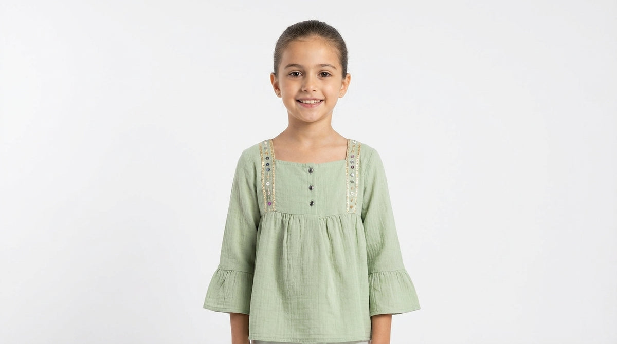 Embroidered Trim Cotton Blouse