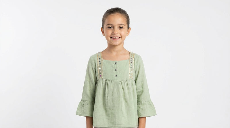 Embroidered Trim Cotton Blouse