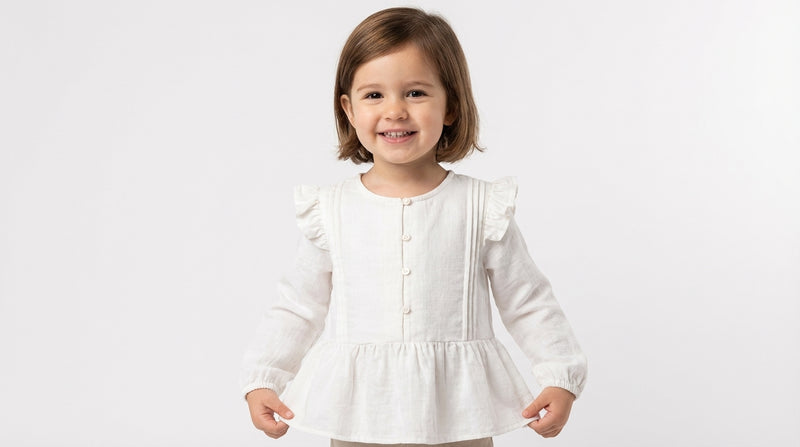 Cotton Peplum Blouse with Ruffle Detail